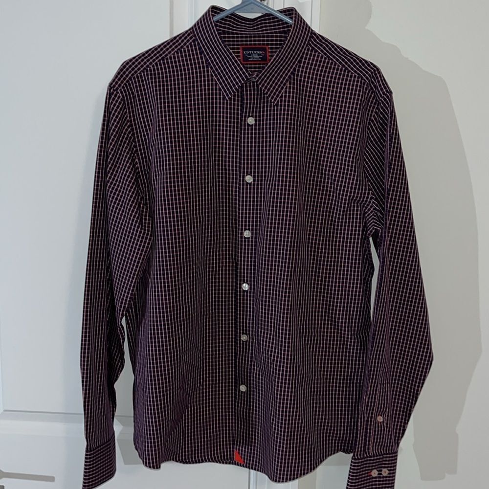 UNTUCKit LS Check Plaid Wrinkle Free Slim Fit Dress Shirt 100% Cotton Graach